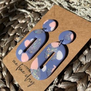 Blue, Pink, and Opal Clay & Resin Dangle Earrings